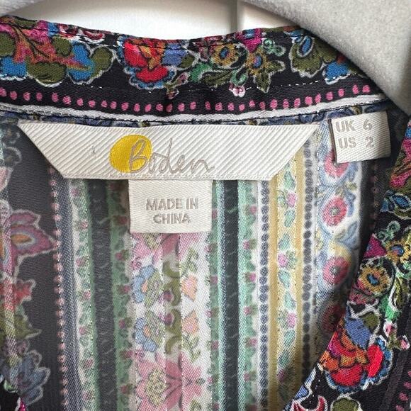 Boden Ruffle Printed Shirt Multi, Carnation Bloom Metallic Women's US 2, EUC - Picture 2 of 9